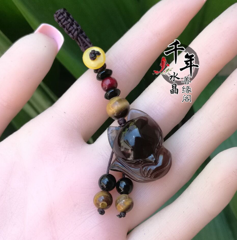 冰种钥匙扣诚缘黑曜石狐狸