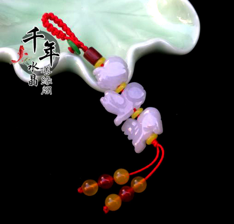 天然翡翠属兔随身吉祥物2026年三合六合手链保平安钥匙扣
