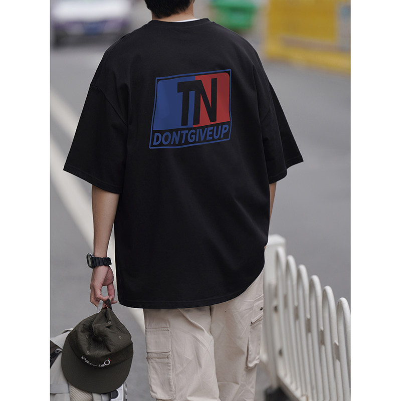 260克重磅纯棉宽松大码印花短袖t恤宽松t恤男休闲可爱情侣装上衣