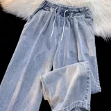 Джинсы подходит для мужчин и женщин, парная одежда для влюбленных для отдыха, штаны, свободный прямой крой, в американском стиле