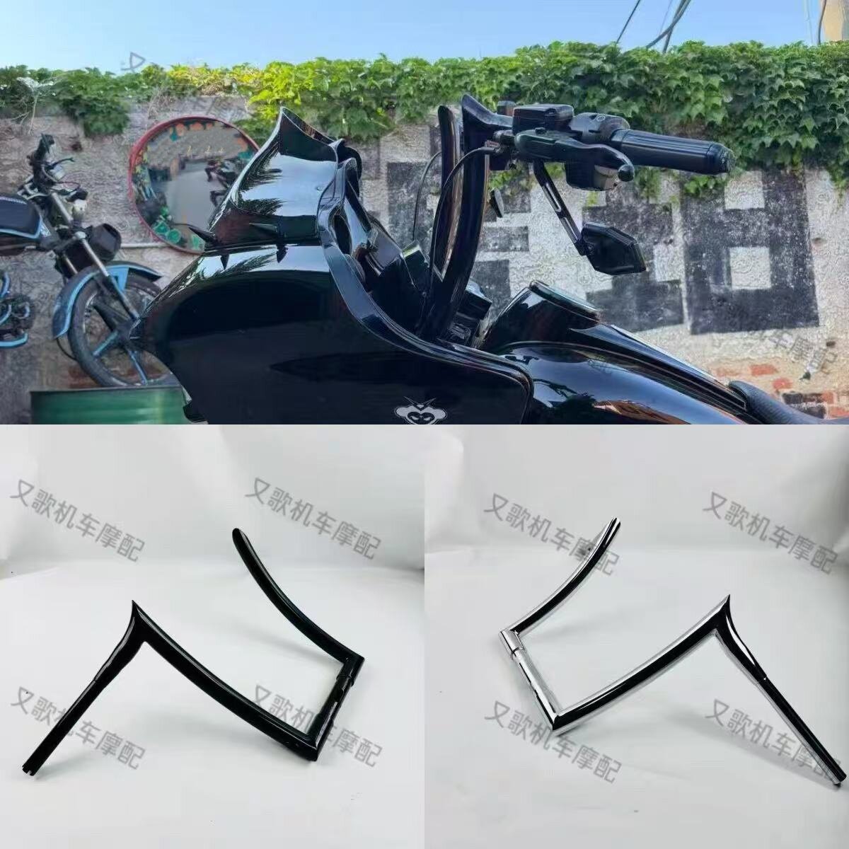 适用于哈雷公路滑翔双灯滑翔改装1.5英寸粗回弯羊角把加高车把