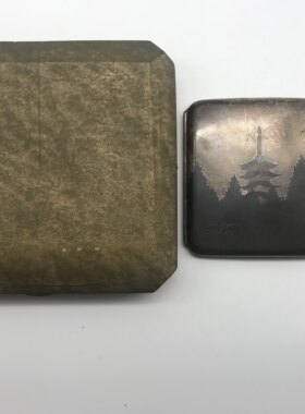 纯银烟盒 日本回流银盒 双面内画金阁寺 烟具精品 93g ②