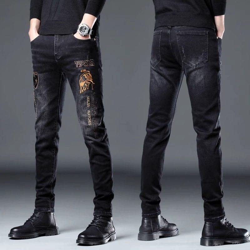 美式高端刺绣牛仔裤男潮牌弹力修身小脚裤春秋季休闲裤子印花男裤,男装,牛仔裤,淘宝优惠券,粉丝福利购,淘宝优惠卷