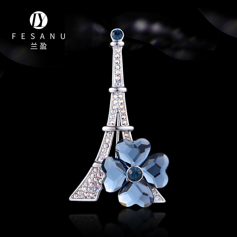 兰盈巴黎铁塔造型胸针 奥地利水晶胸花别针丝巾扣毛衣链生日礼物