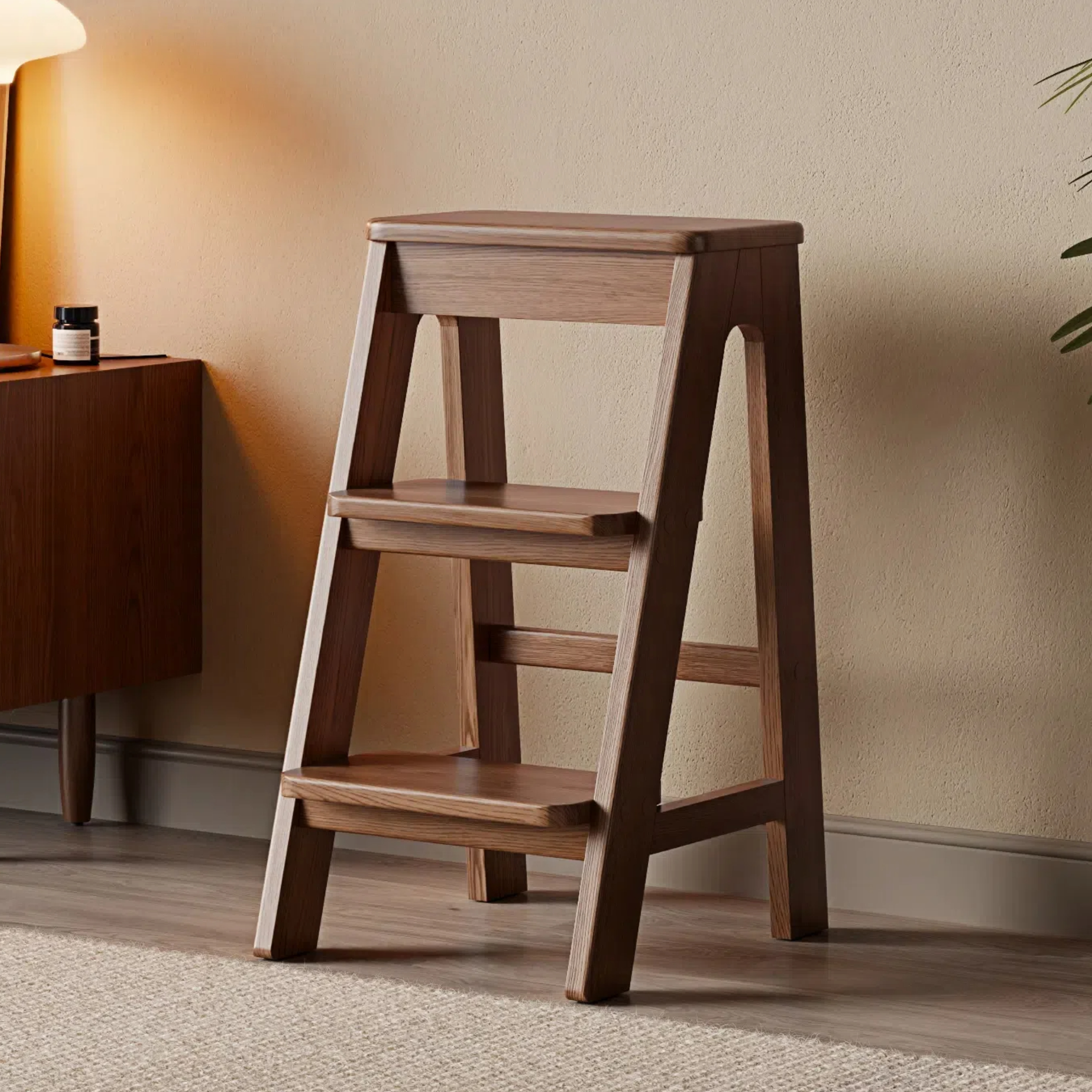 冬木实木吧椅家用饭厅吧台椅子多功能登高梯凳中古吧台凳高脚凳子