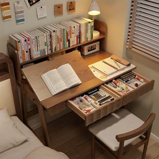 冬木实木书桌书架一体桌家用初高中学生学习桌椅套卧室小型电脑桌