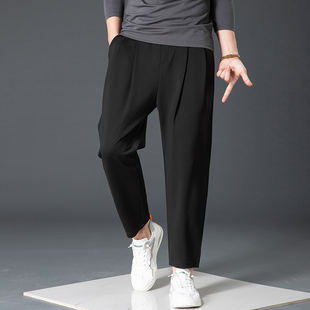 潮流百搭纯黑色小脚弹力休闲裤 垂感韩版 男运动宽松卫裤 九分哈伦裤