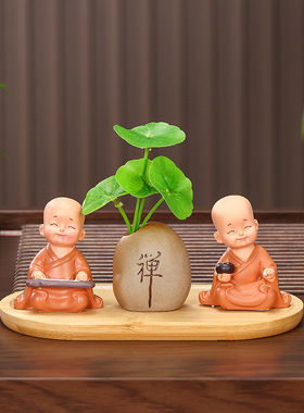 禅意和尚陶瓷花瓶微景观摆件