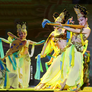 敦煌舞蹈服丝路天音演出服女汉服古典服装少儿民族飞天琵琶表演服