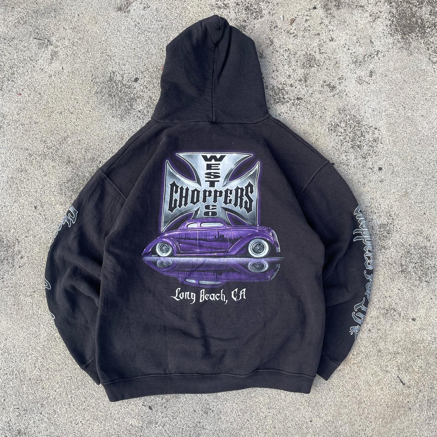 WestCoast Choppers西海岸砍刀机车风Long Beach复古重磅连帽卫衣