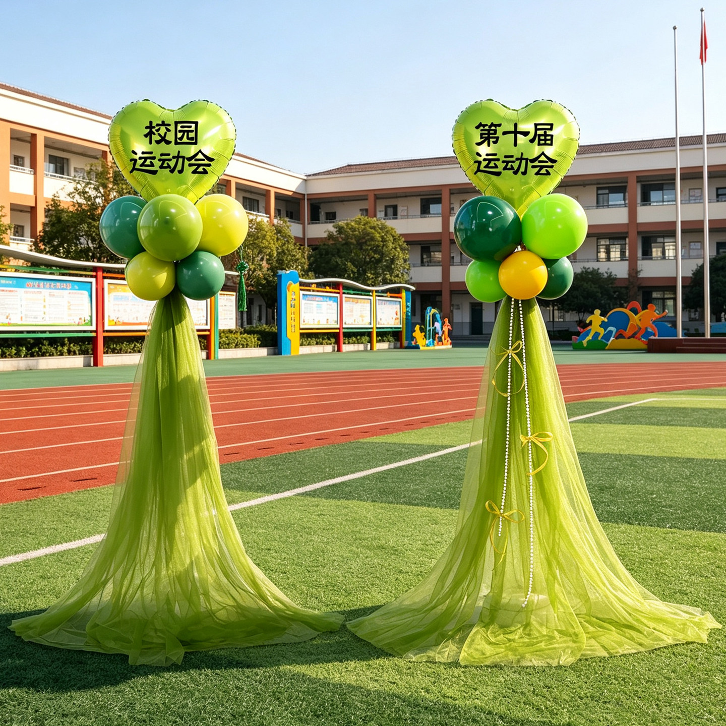 秋季运动会主题气球立柱装饰幼儿园学校操场活动氛围迎宾路引布置