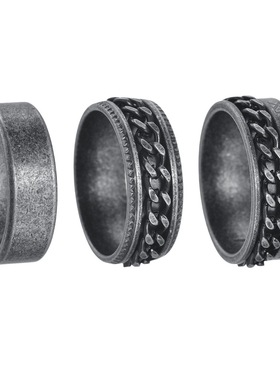 KANZAO欧美饰品套装做旧古银色戒指亚马逊可转动链条戒指