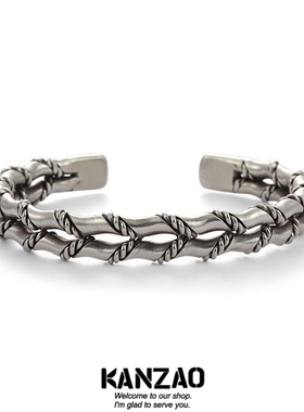 KANZAO泰国手工编织双层竹节手镯男士个性复古泰开口手环镯子男