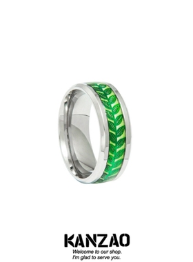 KANZAO新款流行自然饰品橄榄树叶造型304不锈钢戒指8mm贴片夜光潮