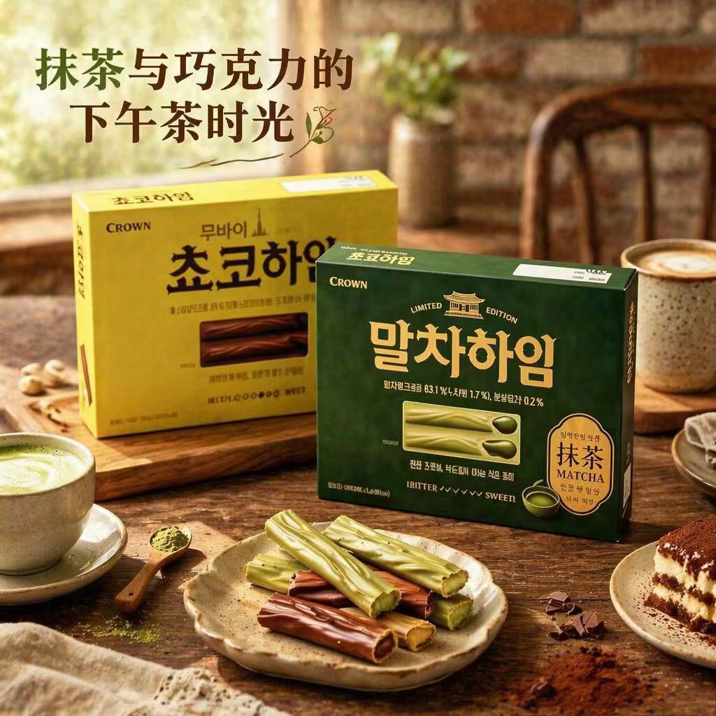 韩国进口CROWN克丽安开心果巧克力威化饼干142g夹心休闲零食