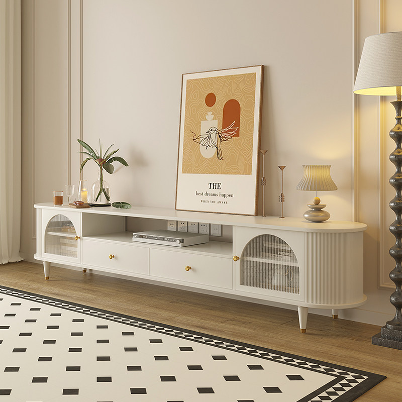 法式奶油风电视柜实木轻奢客厅地柜白色小户型卧室矮柜收纳储物柜
