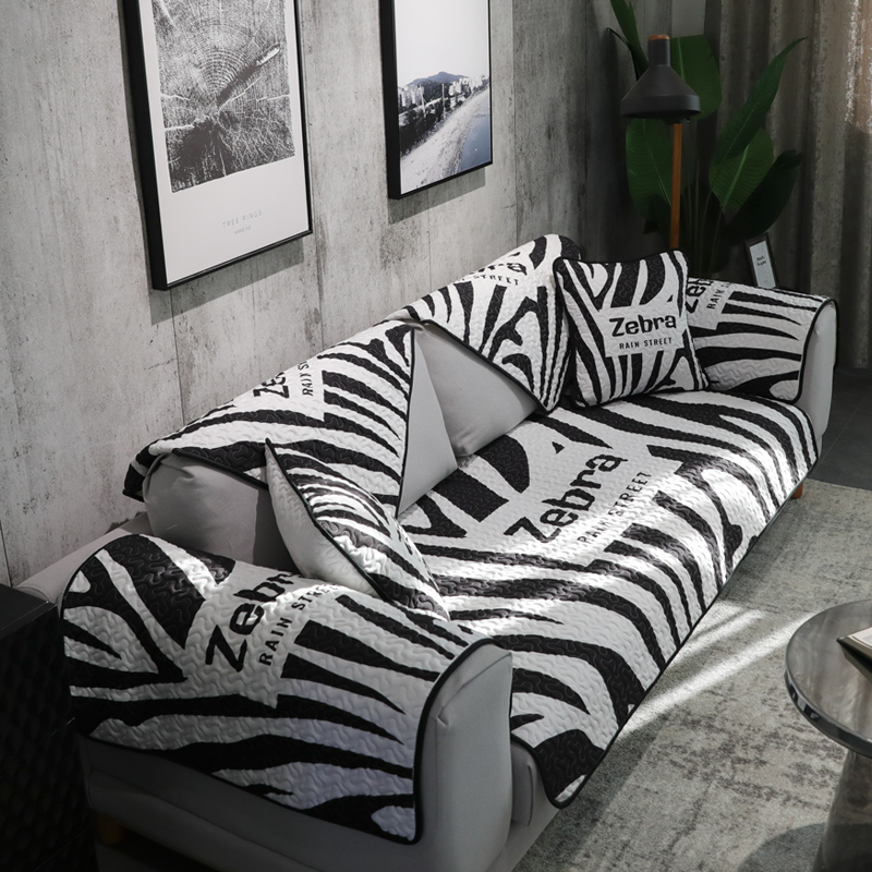 雨朵欧美简约个性zebra黑白斑马纹纯棉沙发垫布艺防滑四季通用