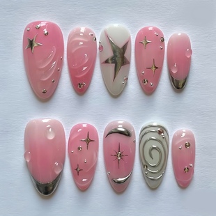 短款 独特雕花春夏纯手工穿戴甲片美甲贴片 显白渐变个性