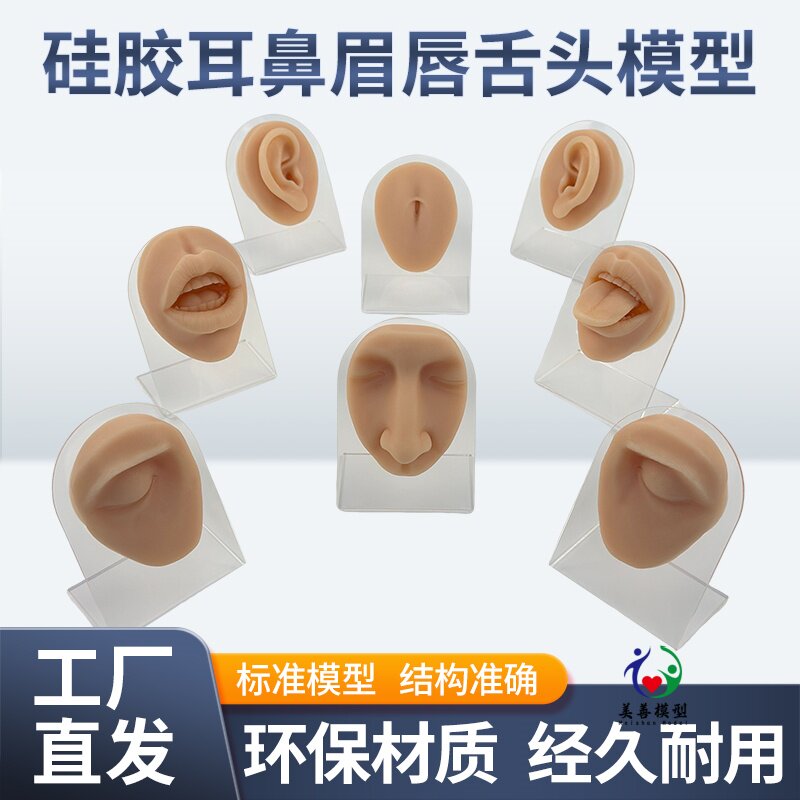 仿真硅胶人体五官模型眼耳口鼻脸皮外科缝合模块眉骨舌头嘴唇脐钉