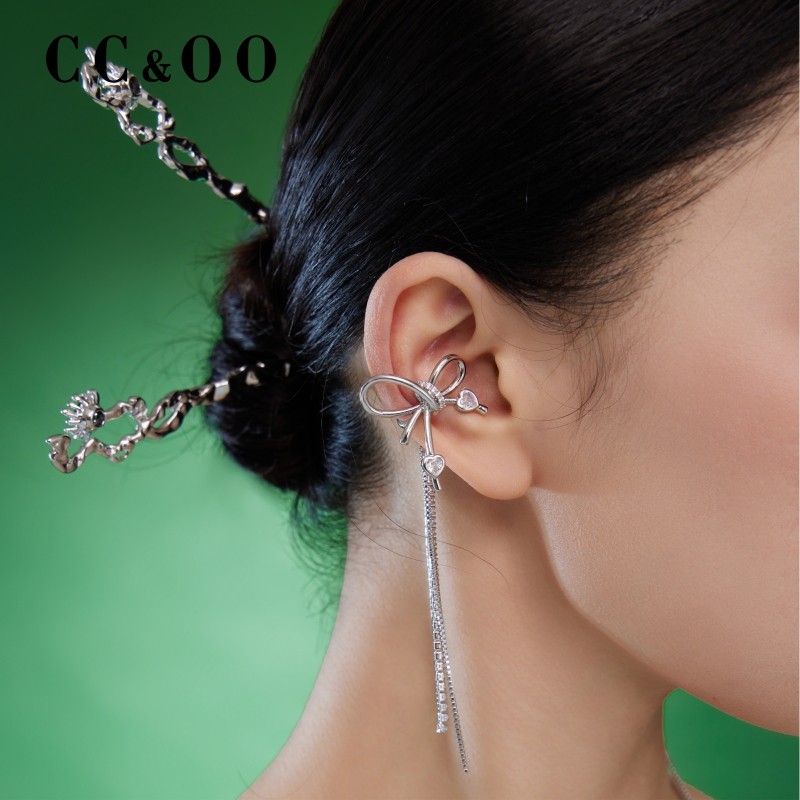 CC&OO设计师新中式蝴蝶结长流苏耳夹女可拆卸小众高级感夏季耳环,饰品/流行首饰/时尚饰品新,耳夹,淘宝优惠券,粉丝福利购,淘宝优惠卷