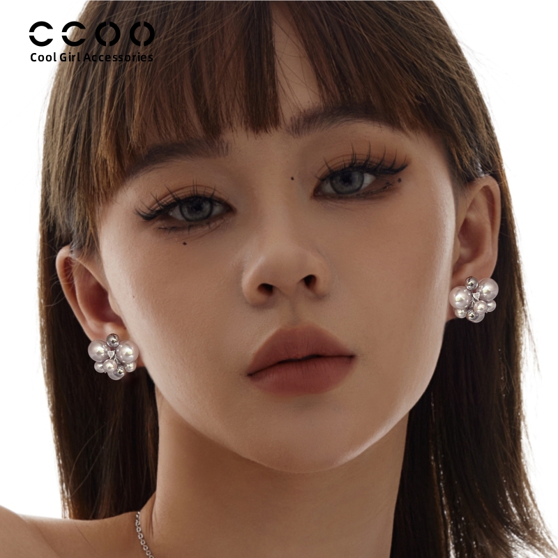 CC&OO2025新款曼塔玫瑰气泡珍珠耳钉女小众设计高级感925银针耳环