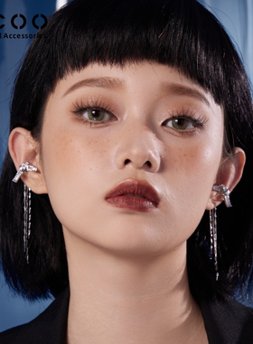 CC&OO满钻打结蝴蝶结耳夹女小众设计感高级耳环无耳洞流苏耳饰品