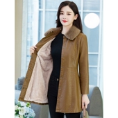 中长款 撤柜加绒加厚皮衣外套女冬季 新款 秋冬PU皮毛一体皮风衣大衣