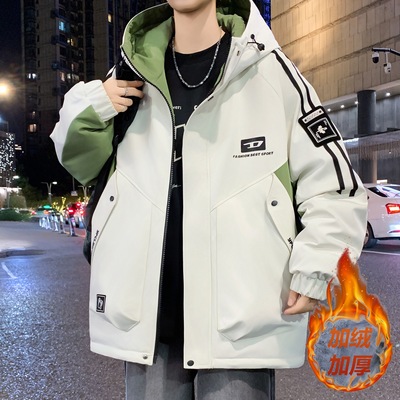 唯品会秋冬季青少年冲锋衣外套男孩初高中学生加绒加厚大童冬装夹