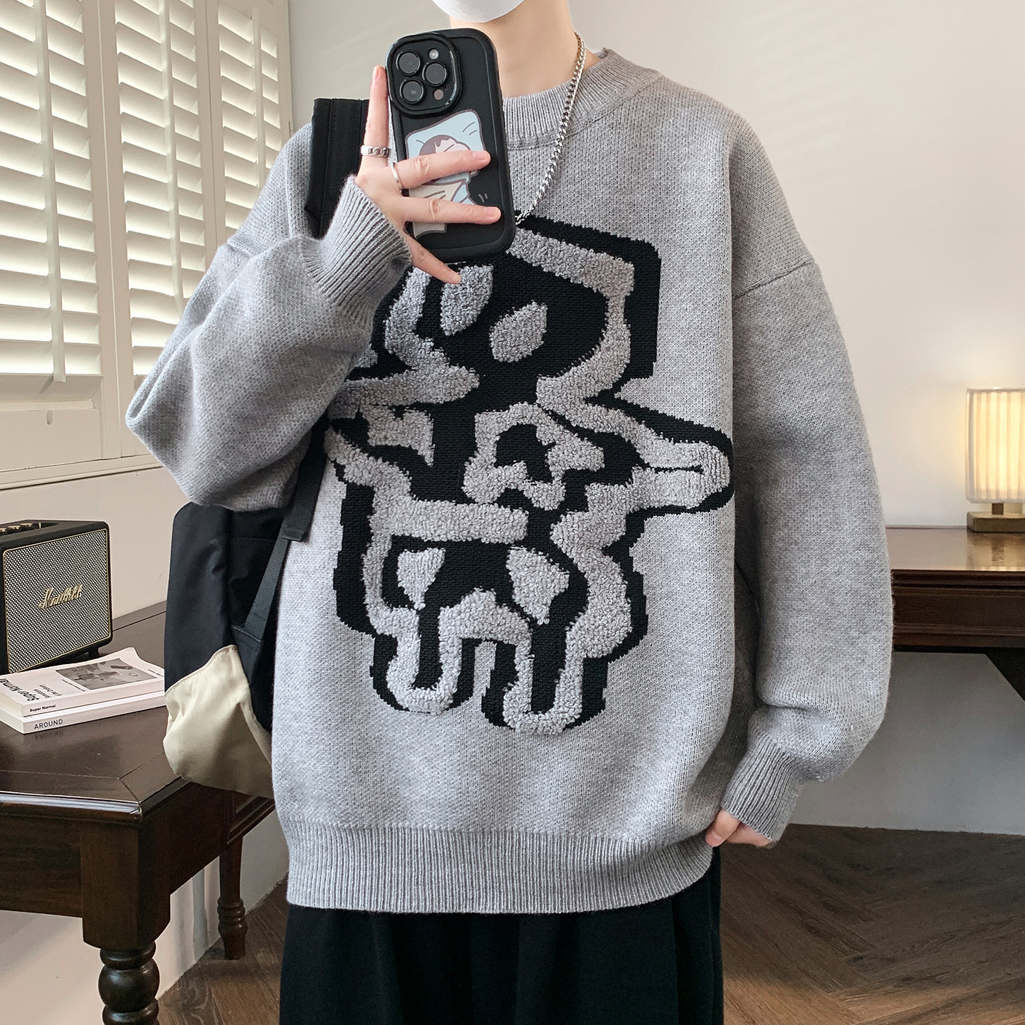 唯品会秋冬款加厚保暖毛衣男孩高中初中学生针织打底衫青少年大童