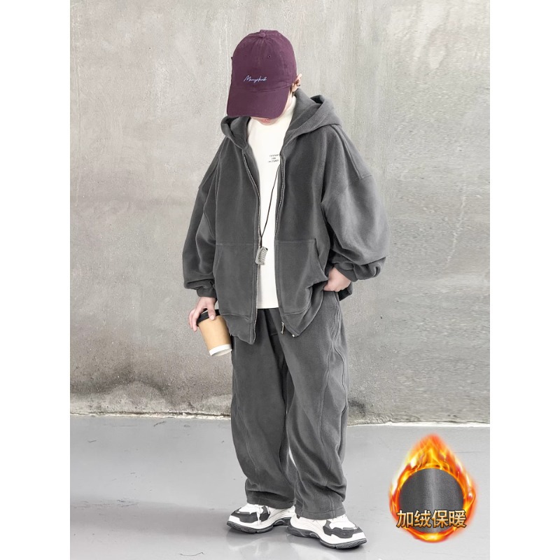 品牌断码儿童装男童冬装加绒套装新款中大童秋冬款加厚男孩运动冬