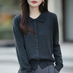 撤柜老钱风翻领针织开衫女单排扣毛衣外套内搭打底衫高级感保暖毛