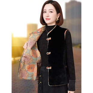 撤柜新中式国风马甲女士冬季新款加绒加厚双面穿保暖背心马夹外套