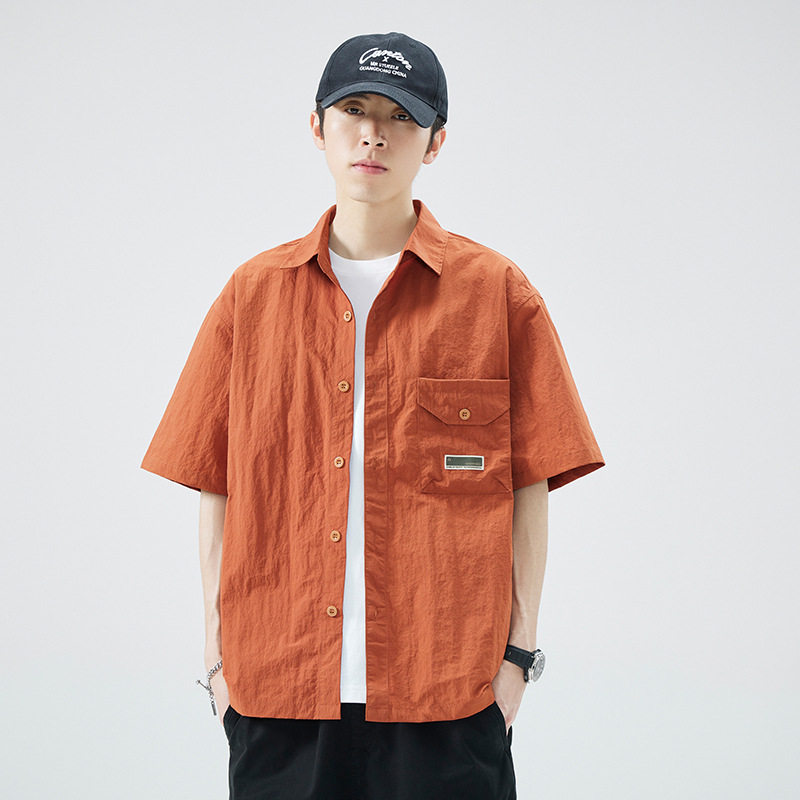 撤柜痞帅短袖衬衫男夏季新款工装潮流港风潮牌日系半袖衬衣男