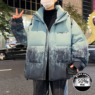 品牌断码青少年冬季渐变色羽绒服男孩高中初中学生帅气大童冬装白