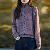 法式 撤柜老钱风花纱针织开衫 女秋冬新款 高端加厚保暖打底毛衣外套