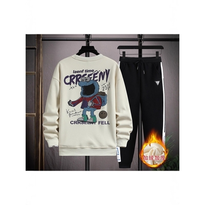 唯品会青少年岁男孩秋冬季长袖卫衣初中大童学生加绒加厚圆领套装