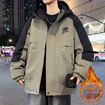 唯品会秋冬款青少年冲锋衣外套男初中高中学生加绒加厚大童冬装夹