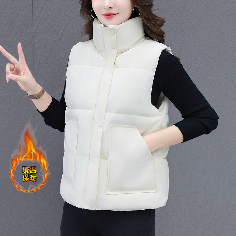 撤柜冬季新款棉服马甲女短款加厚保暖棉背心宽松百搭马夹外套上衣