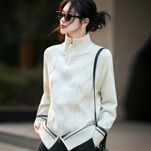撤柜法式翻领拉链开衫外套麻花毛衣女秋冬穿搭韩系慵懒高级感宽松