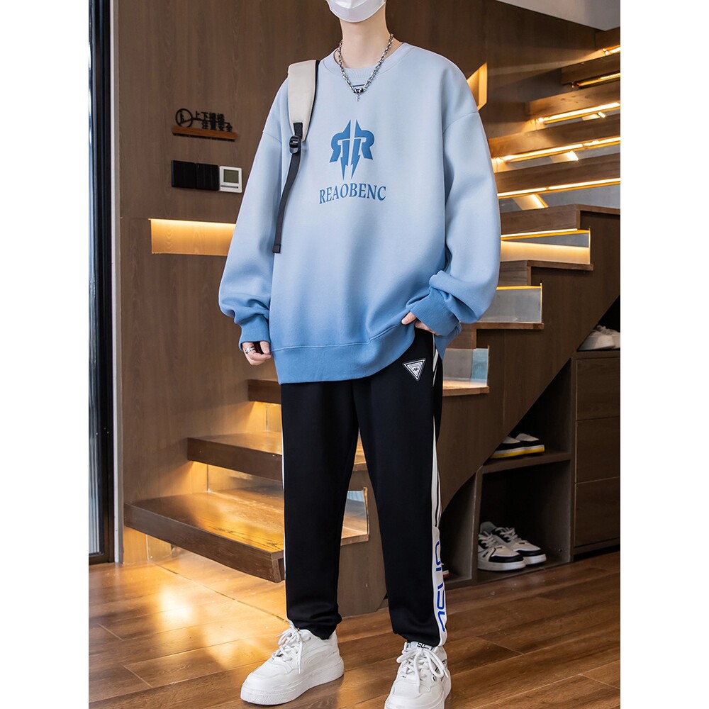 撤柜青少年春秋季圆领卫衣套装-岁初中学生长袖上衣男百搭打底衫