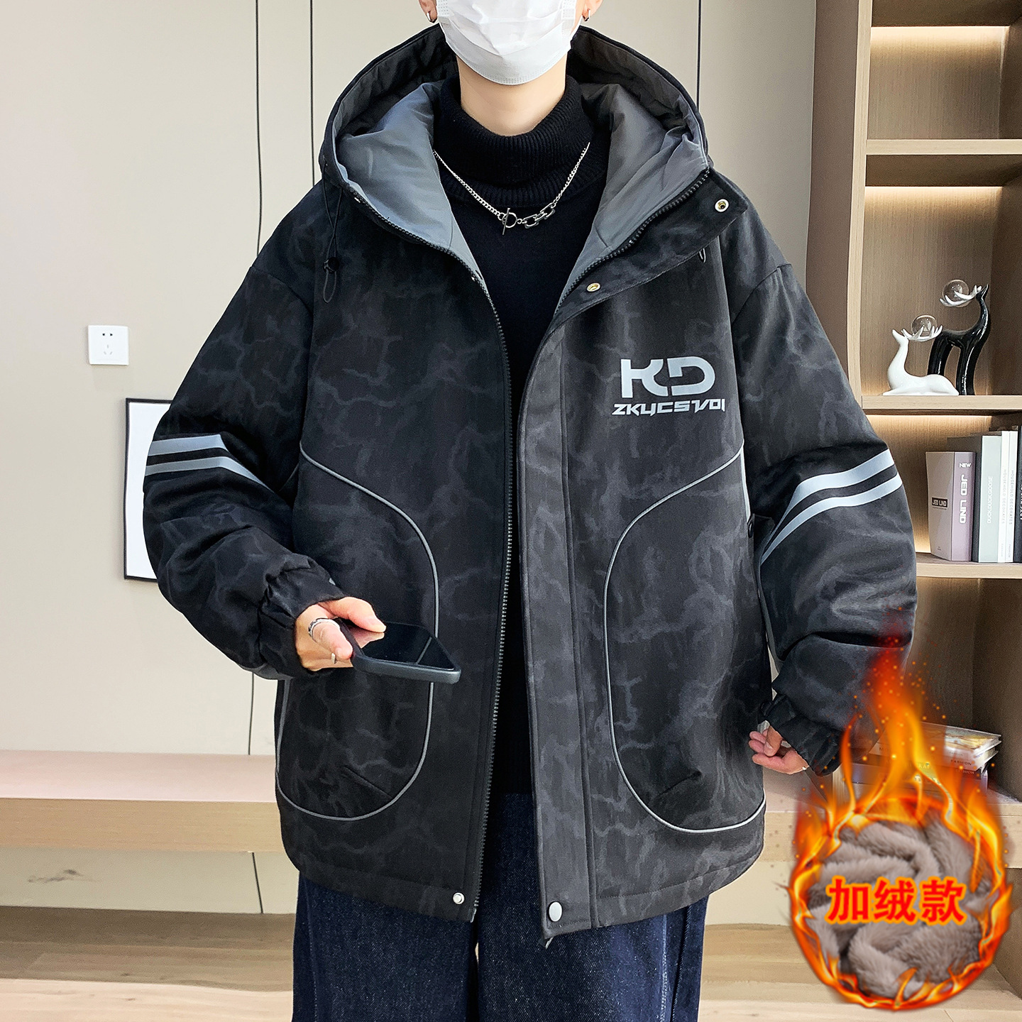 唯品会秋冬款加绒加厚外套男孩初中高中学生保暖棉衣青少年大童冬