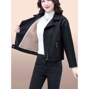 撤柜短款皮衣外套女加绒加厚年新款翻领PU皮夹克黑色时尚爆款上衣