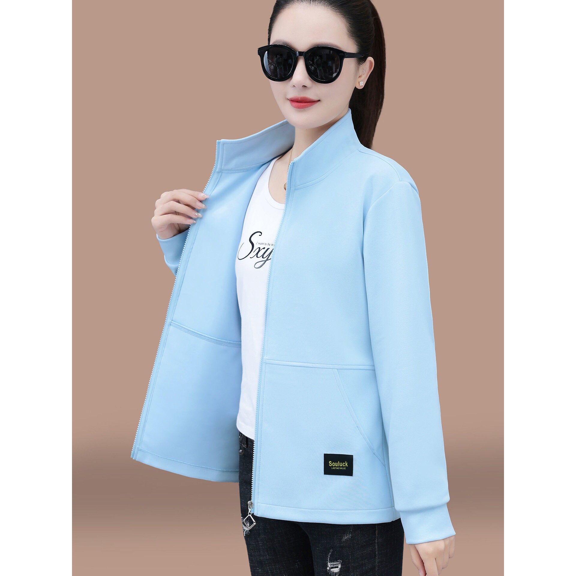 撤柜开衫卫衣外套女款春秋新款中年妈妈春季薄款立领休闲运动上衣