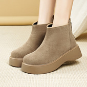 撤柜圆头厚底短靴女真皮加绒秋冬新款 小个子增高马丁靴保暖雪地靴