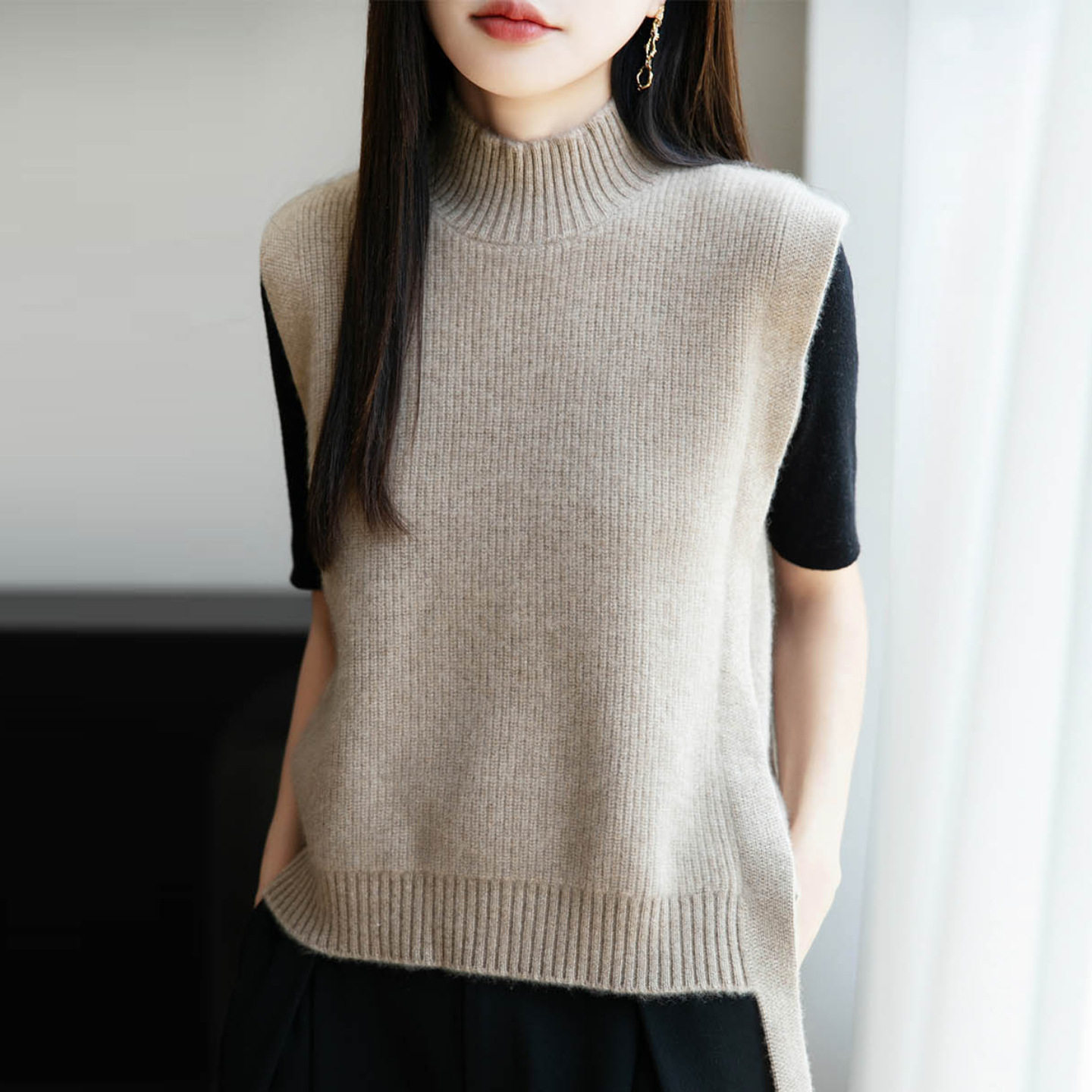 撤柜加厚纯羊毛立领针织马甲背心女秋冬叠穿无袖毛衣坎肩马夹上衣