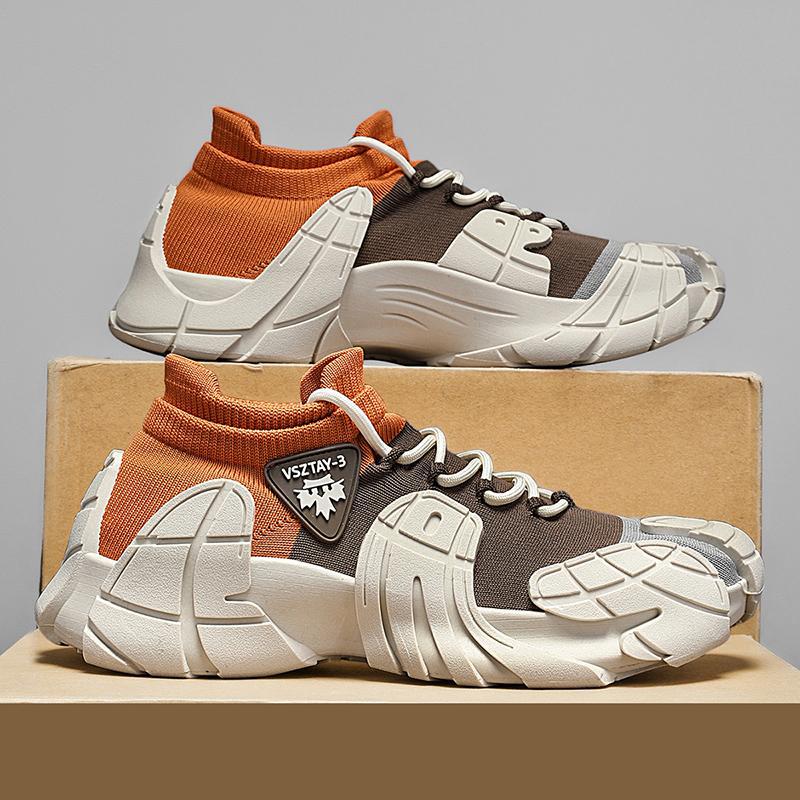 进口新品男鞋秋季透气薄款网面飞织袜子鞋新款厚底一脚蹬运动老爹