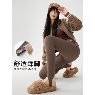 进口时尚加绒打底裤秋冬加厚踩脚鲨鱼裤女外穿收腹提臀显瘦健美裤