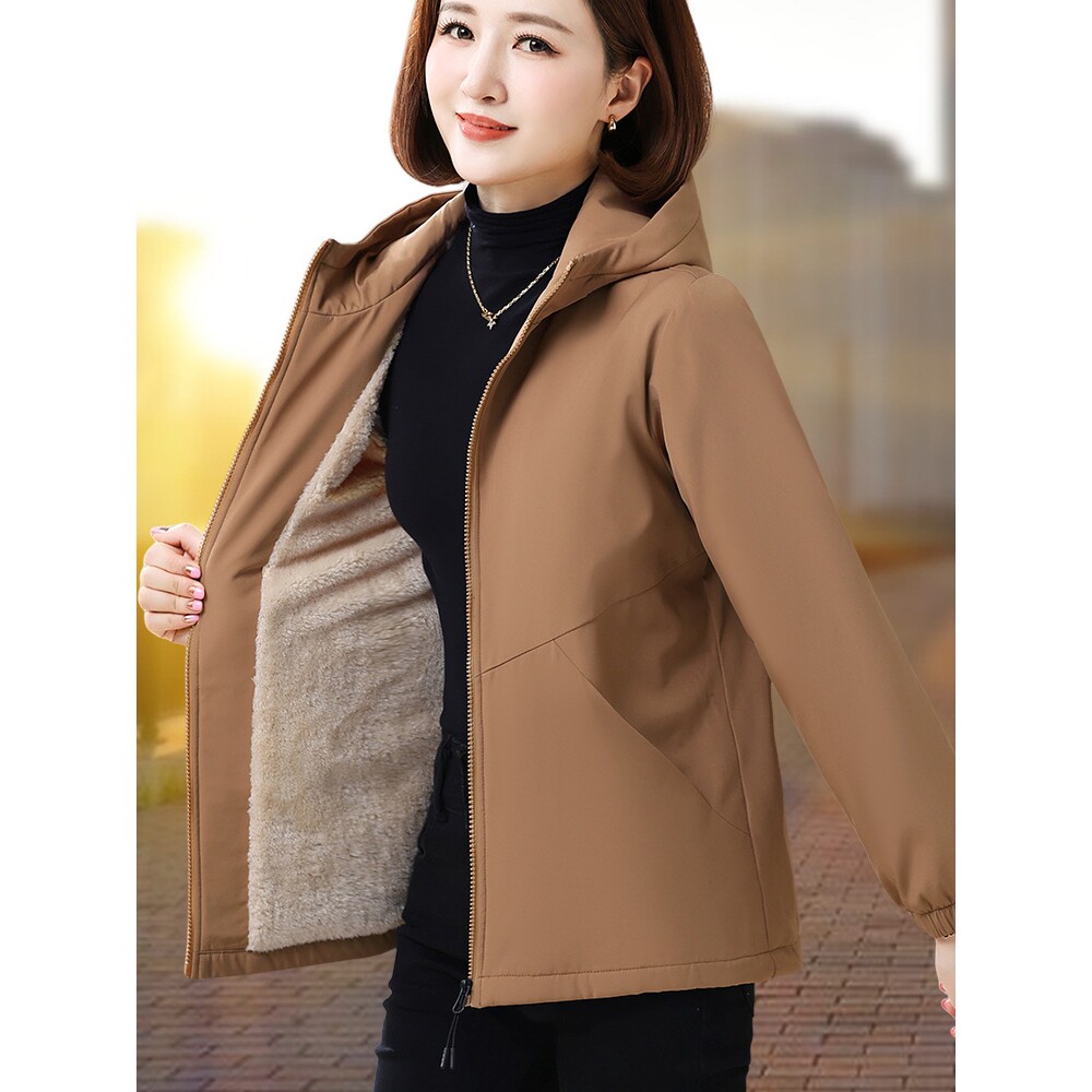 撤柜加绒外套女秋冬新款休闲中老年妈妈宽松大码夹克加厚保暖棉服