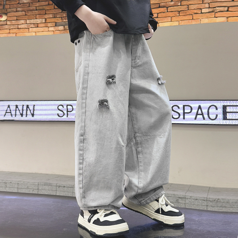进口时尚男童秋季裤子炸街儿童装秋装长裤痞帅春秋新款中大童牛仔