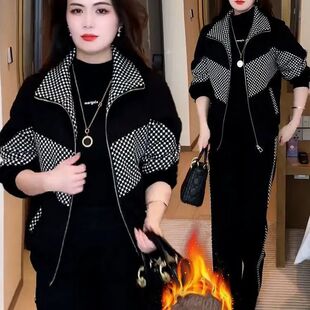 撤柜时尚加绒保暖运动服套装女秋冬季新款显瘦宽松休闲服两件套潮